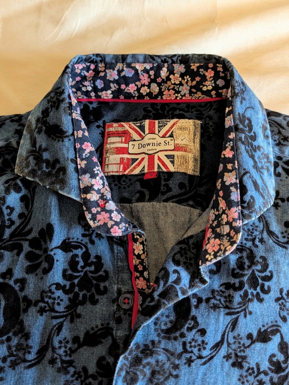 Velvet Flocked Damask Denim Flannel